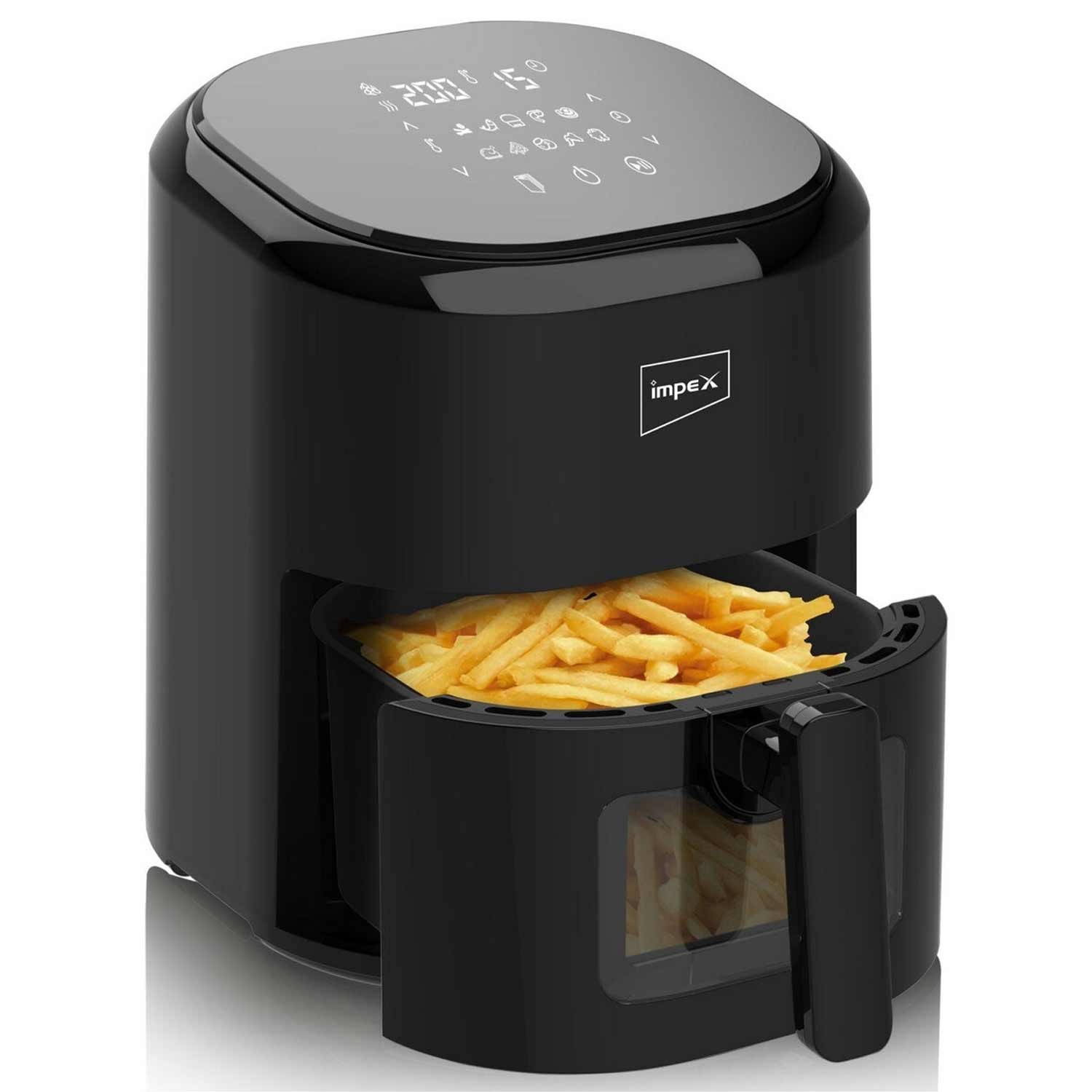 Impex Digital Air Fryer 4.5 L Smart Fry DS45, Transparent Window 1200 W, 80% Less Oil, Instant Electric Air Fryer, Auto Cut Off, Fry, Grill, Roast, Steam, and Bake 2 Years Warranty