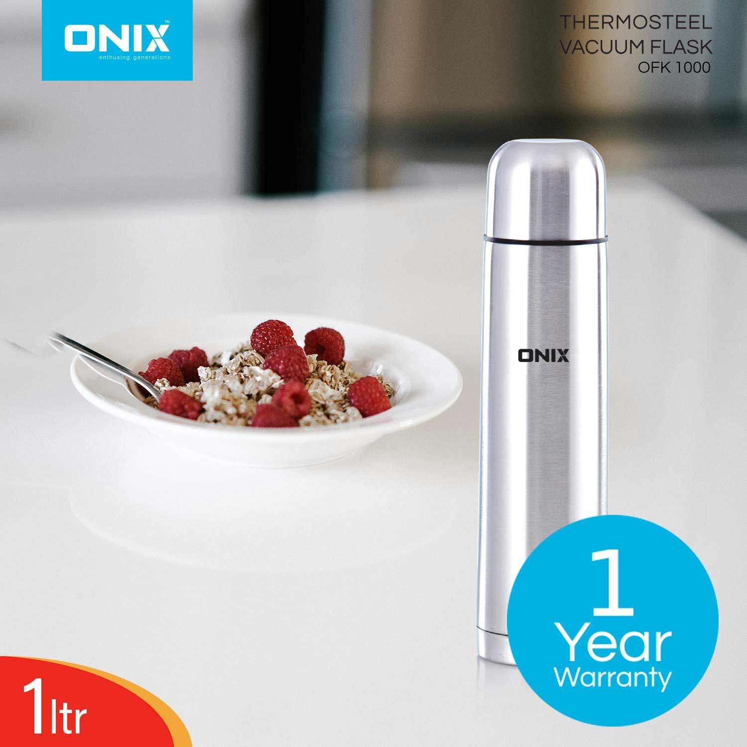 ONIX enthusing generations OFK-1000 Stainless Steel Vacuum Bullet Flask (1000 ml, Silver)