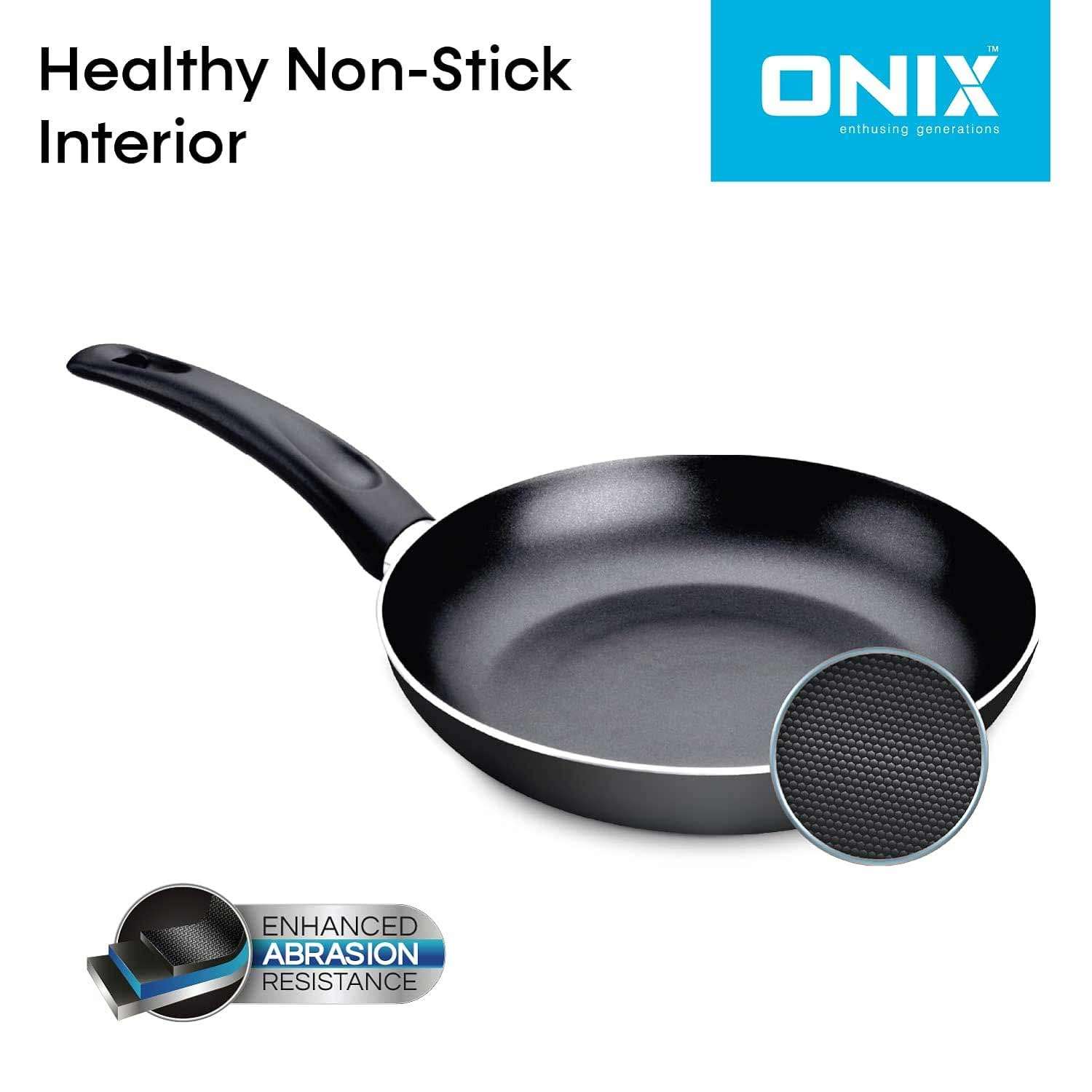 ONIX enthusing generationsIS KTF 444 Nonstick Aluminium Induction Base Cookware Set, Kadai Pan, Tawa Pan, Fry Pan (Black)